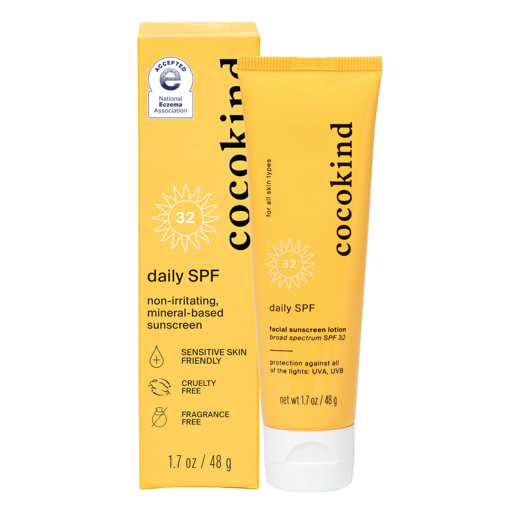 Cocokind frente del envase mostrando el tamaño práctico y protección SPF 32