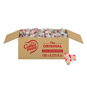 Coffee Mate caja frontal mostrando 180 porciones y conveniencia