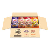 Coffee mate box front showing dispenser and four flavors for quick service benefit