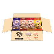 Coffee mate box front showing dispenser and four flavors for quick service benefit