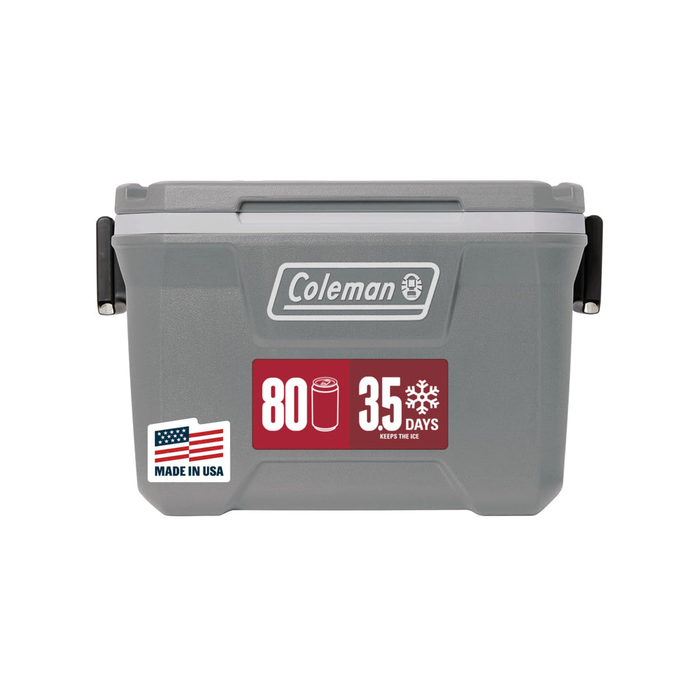 Coleman front view showing durable cooler and easy transport benefit