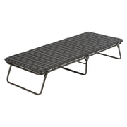 Coleman cot front view showing frame and mattress pad, comfortable elevated sleeping