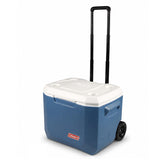 Coleman front view showing cooler body and secure latch benefit: durable transport