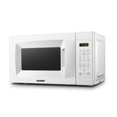 COMFEE' countertop microwave front view showing compact pearl white design and easy placement