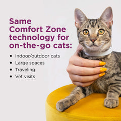 Comfort Zone gato usando collar cómodo que reduce estrés en viajes