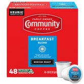 Community Coffee front packaging showing 48-count box and clear roast identification for convenience