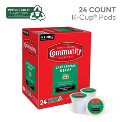 Community Coffee primer plano de una cápsula destacando sello fresco