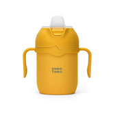 Comotomo vaso frontal amarillo mostrando diseño y cierre seguro