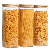 ComSaf front view of three tall glass jars showing tidy storage benefit