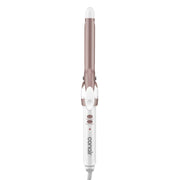 Conair rizadora frontal blanca y rosa dorado mostrando diseño y ergonomía