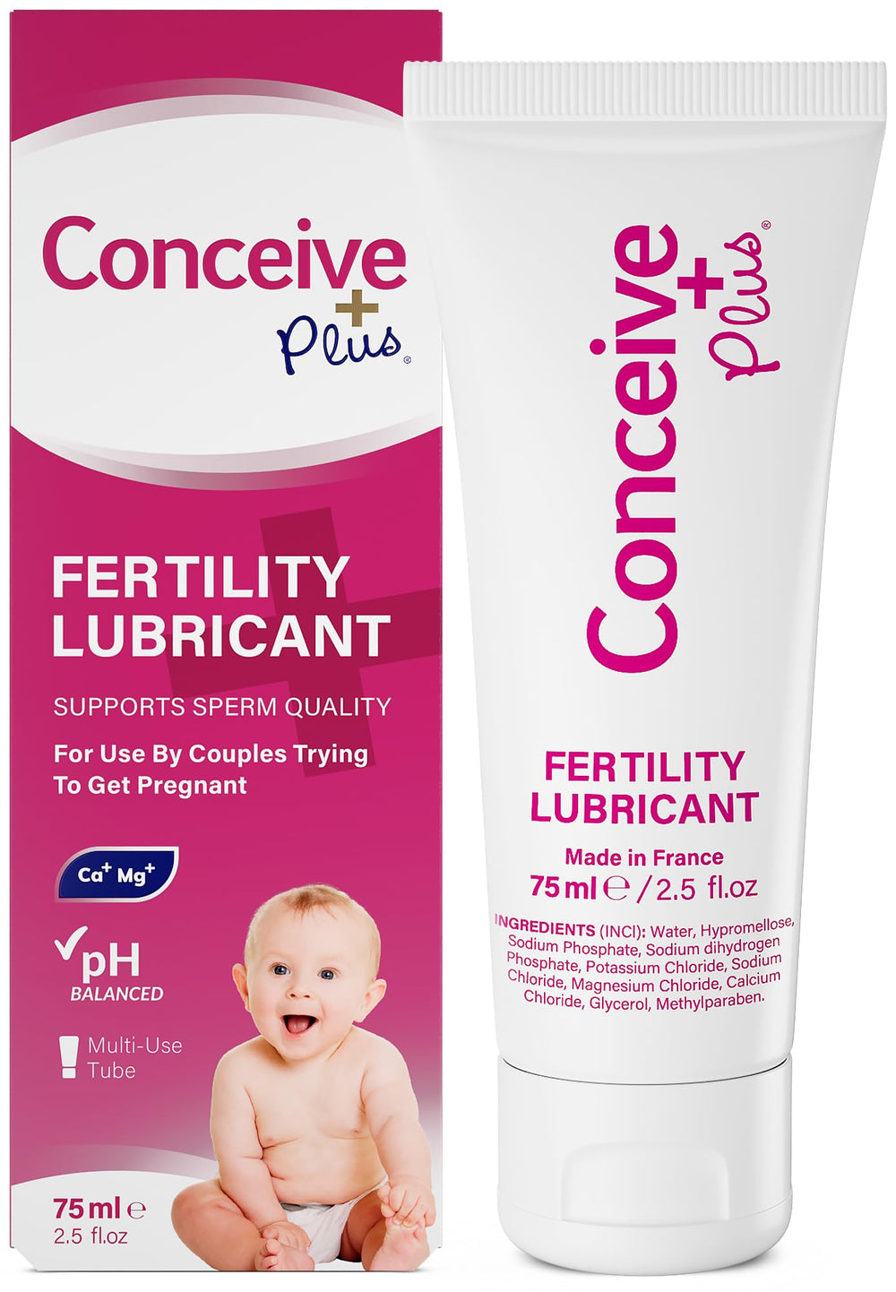 CONCEIVE PLUS frente del tubo mostrando tamaño y diseño claro