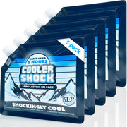 Cooler Shock front packaging showing five reusable ice packs for long-lasting cold