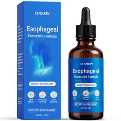 COOLKIN envase frontal de gotas para alivio esofágico con diseño claro y beneficios