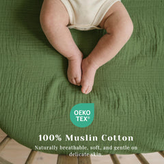 Coreeky fitted sheet stretched on an hourglass bassinet mattress demonstrating snug coverage
