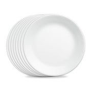 Corelle plato frontal Winter Frost mostrando blanco nítido y presentación de alimentos