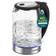 Cosori electric kettle front view showing sleek design and fast boil