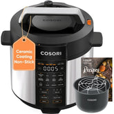 Cosori front view showing compact cooker and clean stainless housing for easy countertop use