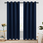 COSVIYA panel frontal azul marino mostrando caída elegante y bloqueo de luz