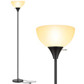 Coucrek front view of black floor lamp showing tall profile and modern style