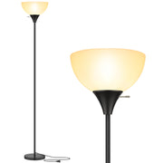 Coucrek front view of black floor lamp showing tall profile and modern style