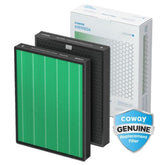 Coway Airmega front packaging showing genuine replacement filters and peace of mind