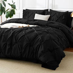 CozyLux front view of queen comforter showcasing neat pintuck and elegant black finish