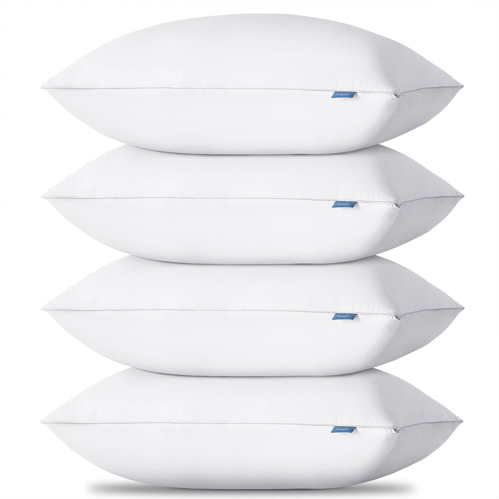 CozyLux front packaging showing four standard pillows and neat presentation benefit