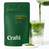 Crafti matcha imagen frontal del envase mostrando embalaje orgánico y claro beneficio