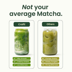 Crafti matcha latte cremoso en taza mostrando espuma y sabor equilibrado