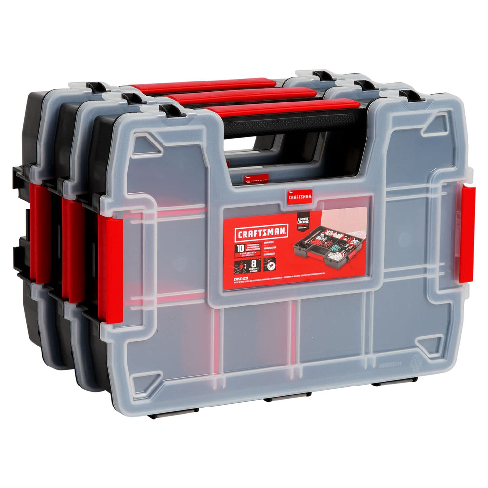 CRAFTSMAN front view of 3-pack organizer showing ten compartments for tidy storage