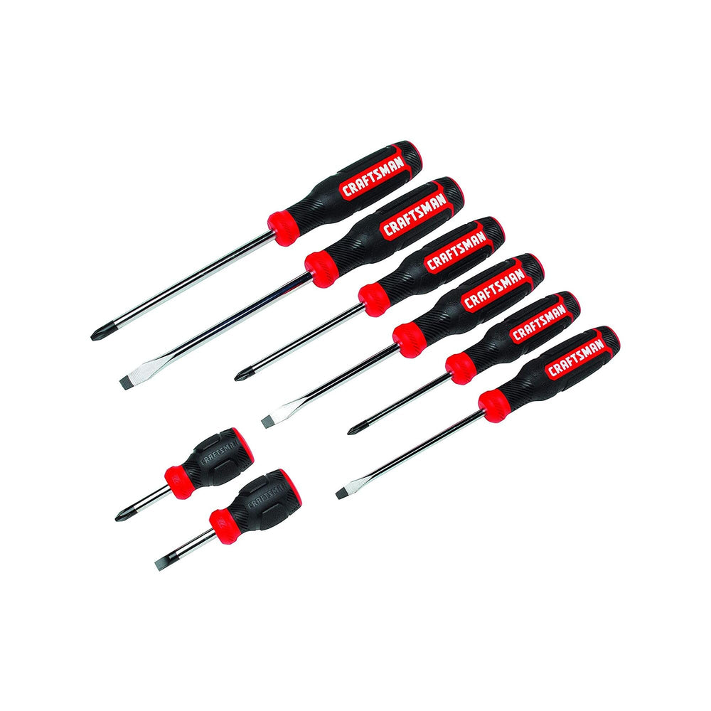 CRAFTSMAN frontal del set de 8 destornilladores mostrando organización y variedad