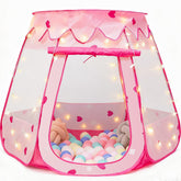 crayline front view of pink princess tent showing full shape and quick setup benefit