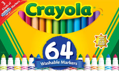 Crayola frente del estuche mostrando 64 marcadores y variedad de colores