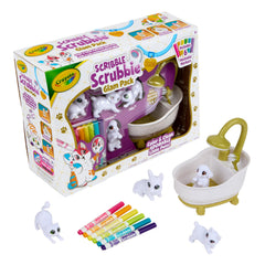 Crayola Scribble Scrubbies pack front view showing toys and tub, encourages creative play