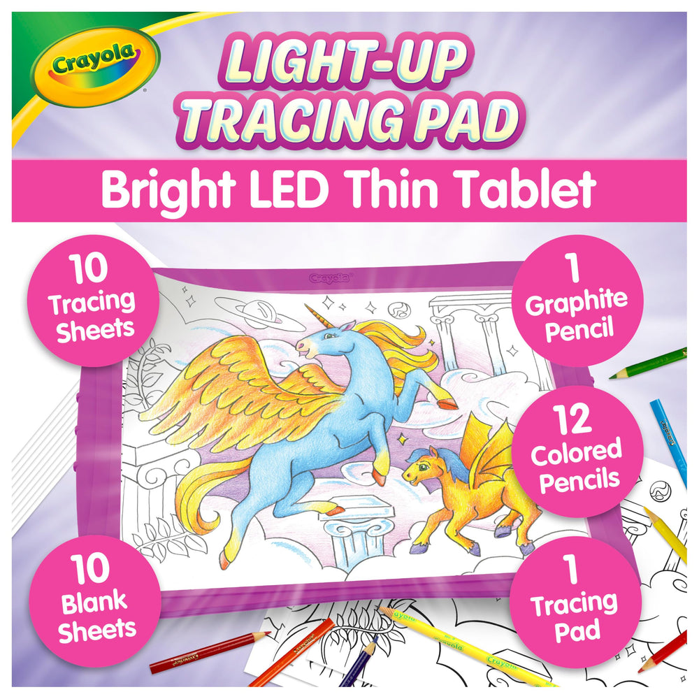 Crayola tabletilla frontal rosa mostrando luz LED y zona de trabajo clara