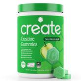 Create front packaging showing sour green apple gummies and benefits