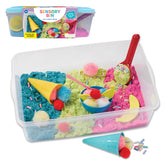 Creativity for Kids front view of ice cream sensory bin showing contents for imaginative play