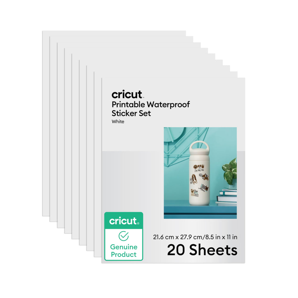 Cricut paquete frontal mostrando vinilo imprimible y lámina protectora, ideal para proyectos
