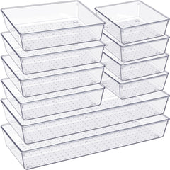 Criusia front view of clear trays showing full 10-piece set and benefits