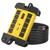 CRST metal power strip front view showing ten outlets and durable build benefit