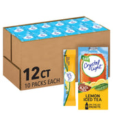 Crystal Light sobre y caja frontal mostrando práctico empaque y portabilidad