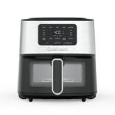 Cuisinart air fryer front view showing stainless steel finish and compact countertop footprint