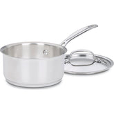 Cuisinart cazo frontal con tapa mostrando acabado pulido y diseño profesional