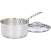 Cuisinart cazo 2 qt vista frontal con tapa, aspecto profesional y versatilidad