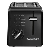 Cuisinart compact toaster front view showing slots and finish, clear countertop advantage