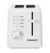 Cuisinart CPT-122 front view showing compact footprint and clean white finish for small counters