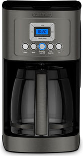 Cuisinart front view showing stainless-steel body and glass carafe for reliable brewing