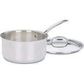 Cuisinart saucepan front view showing polished finish and tight lid for lasting durability