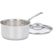Cuisinart saucepan front view showing polished finish and tight lid for lasting durability