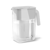 Culligan pitcher front view showing sleek design and space-saving benefit